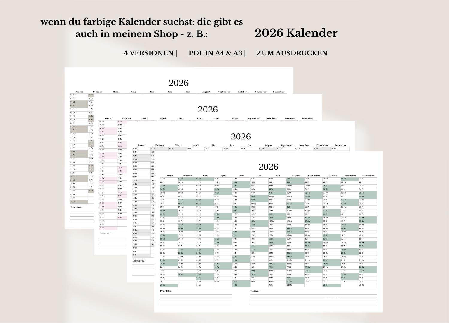 Kalender 2026 zum Ausdrucken – PDF Monatskalender zum Sofort-Download