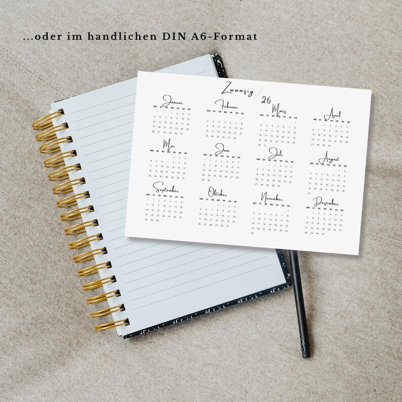 Jahreskalender 2026 Zum Ausdrucken Auf Einer Seite | Digitaler Download