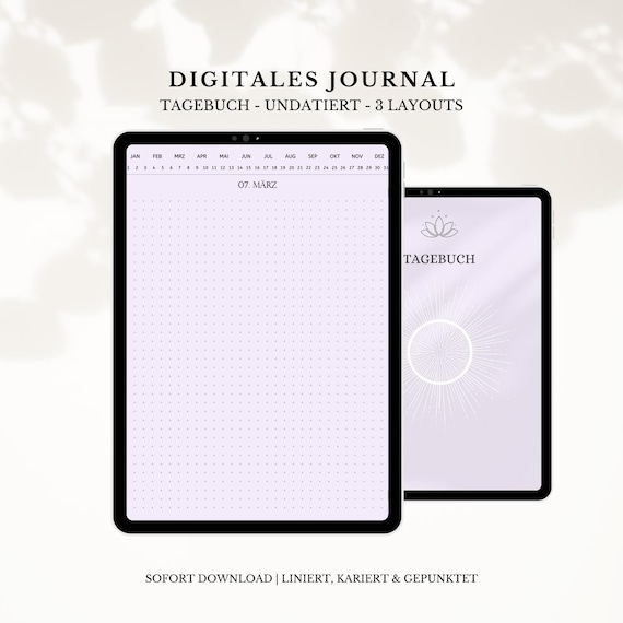 Digitales Tagebuch undatiert, Journal Deutsch, 366 Seiten, Vorlagen für Tablet und iPad, GoodNotes,  Noteshelf, Samsung Notes usw. flieder
