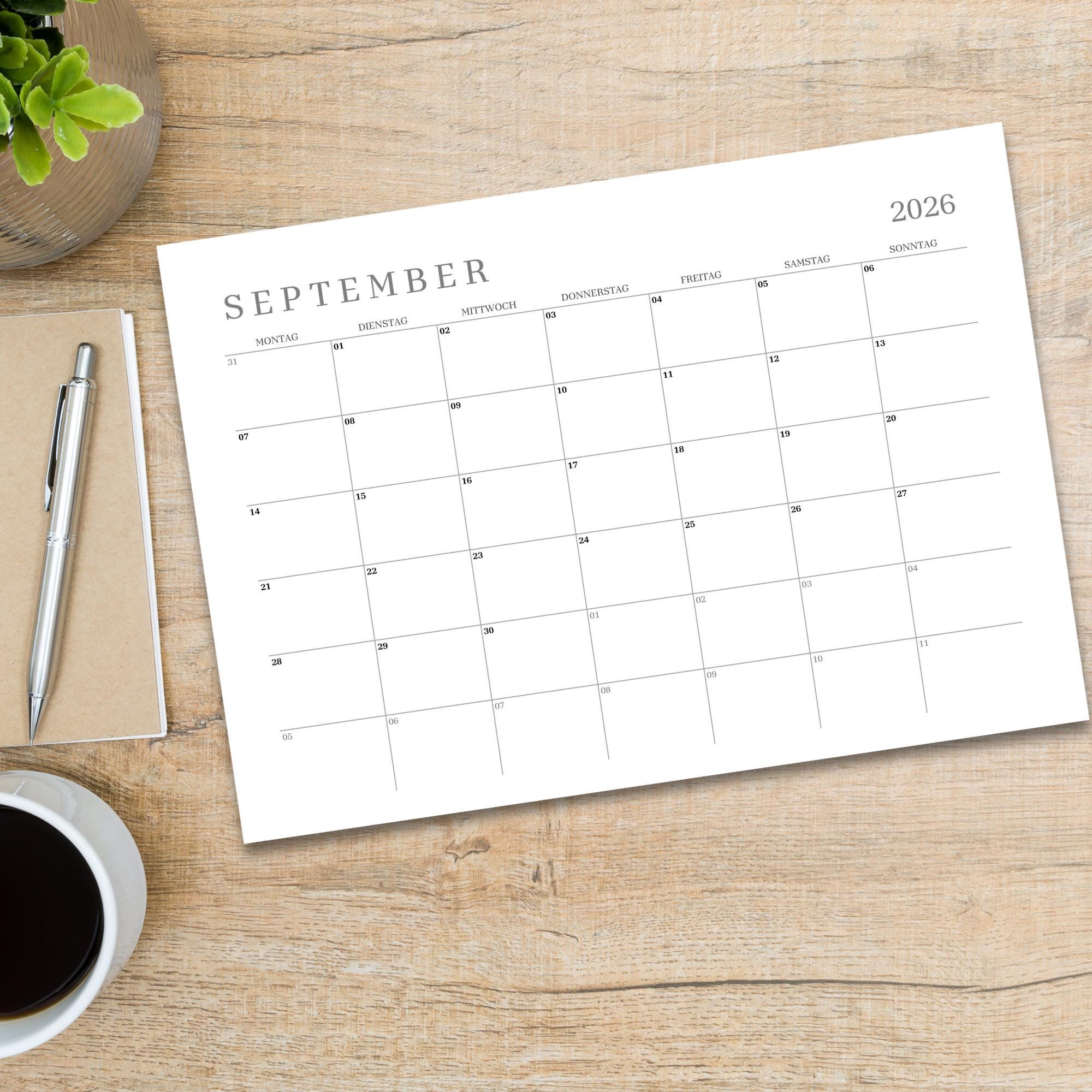 Kalender 2026 zum Ausdrucken – PDF Monatskalender zum Sofort-Download