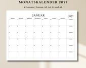 Kalender 2027 zum Ausdrucken Deutsch – Minimalistischer Monatskalender A3 A4 A5 A6 | Mit Platz für Termine | Moderner Wandkalender PDF