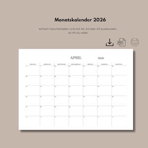 May include: A printable calendar for April 2026. The calendar is in black and white and has the days of the week listed at the top. The numbers 1 through 30 are listed in the boxes below.