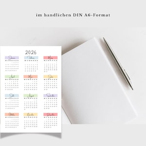 Jahreskalender 2026 zum Ausdrucken auf einer Seite -bunt | Digitaler