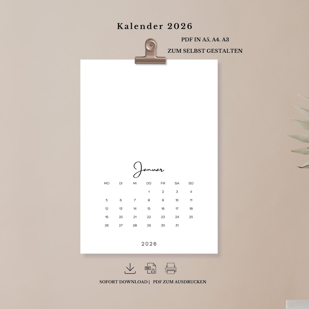 Kalender 2026 zum Ausdrucken und selbst gestalten | Digitaler Download