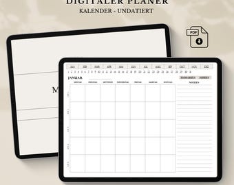 Undated Digital Planner (German) | Beige Calendar | Minimalist Planner | Daily, Weekly, and Monthly Planner for iPad | GoodNotes