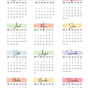 Jahreskalender 2026 zum Ausdrucken auf einer Seite -bunt | Digitaler