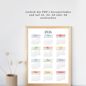 Jahreskalender 2026 zum Ausdrucken auf einer Seite -bunt | Digitaler