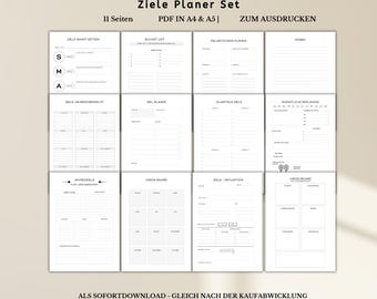 Goal Planner Set – Setting SMART goals, vision board, annual goals and reflection for more focus and productivity, German