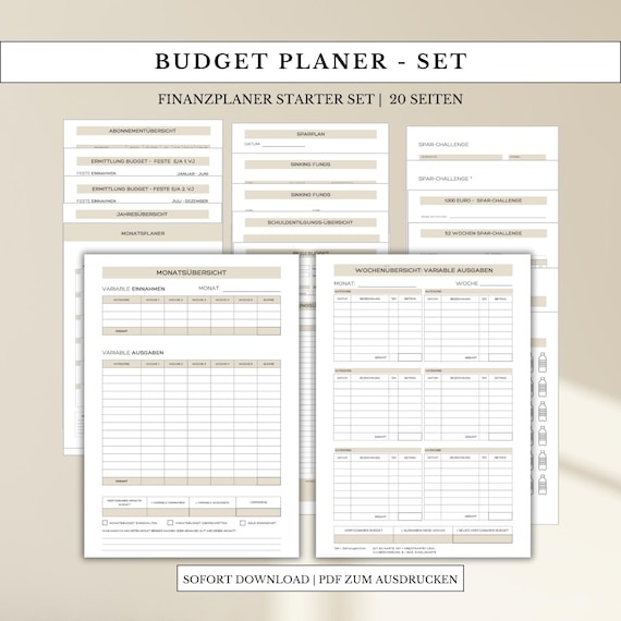 Budgetplaner zum Ausdrucken PDF Download, Deutsch. Druckbar auf DIN A4 und DIN A5, Monatlicher Budget Planer | Finanzplaner, Haushaltsbuch