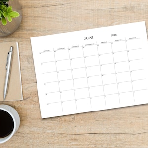 May include: A blank calendar for June 2026 with the days of the week labeled in German. The calendar is printed on white paper and has a simple design.