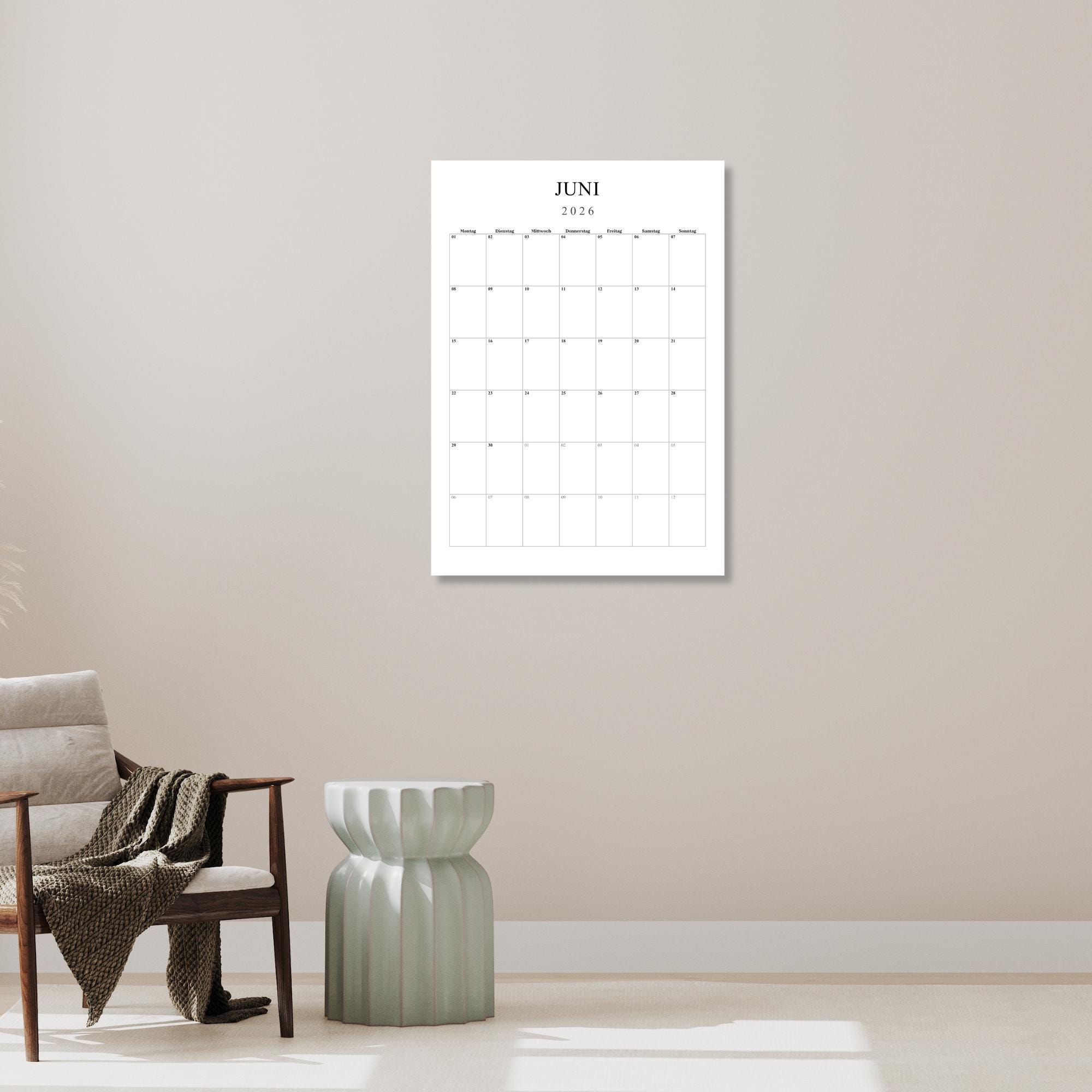 Kalender 2026 zum Ausdrucken – PDF Monatskalender zum Sofort-Download