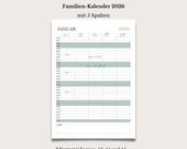 Familienplaner 2026 Familienkalender 2026 zum Ausdrucken , mit 5 Spalten, Hochformat A5, A4  und A3 PDF Deutsch  Digitaler Download