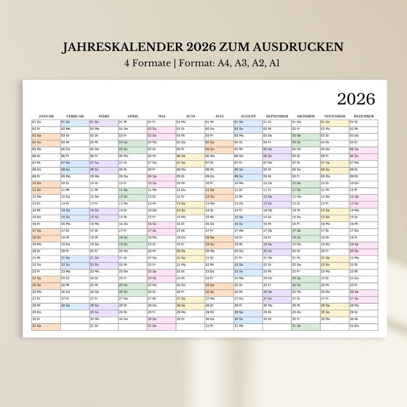 Jahreskalender 2026 groß - Etsy.de