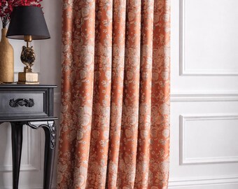 Tenda a pannello jacquard floreale arancione: motivo a rose vintage, tendaggi di lusso per soggiorno e camera da letto.