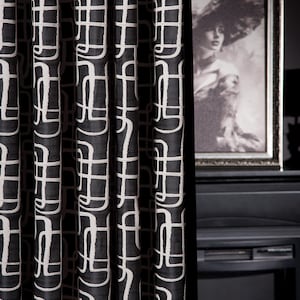Geometric Black and White Curtain Panel: Satin Modern Drape