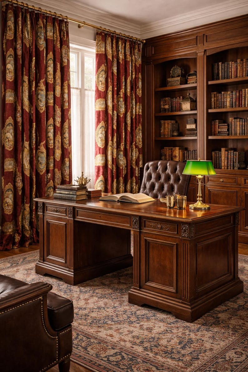Curtain Renaisance Burgundy Velvet Curtain With Renaissance Art Motif: Luxury Classic ...