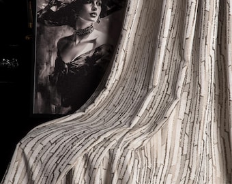 Ivory Chenille Curtain Panel: Extra Wide Striped Window Treatment