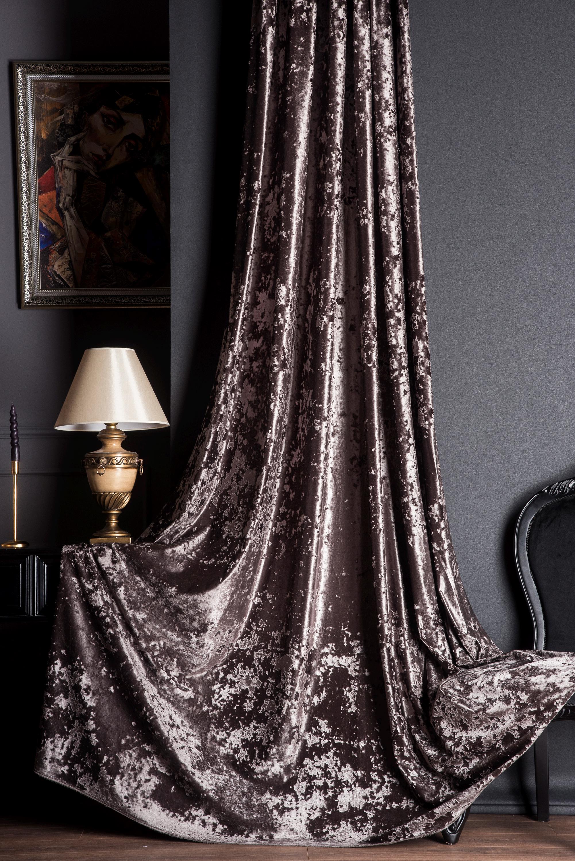 Crushed Velvet Curtain Panel: Luxury Brown Velvet Drapes, Heavy