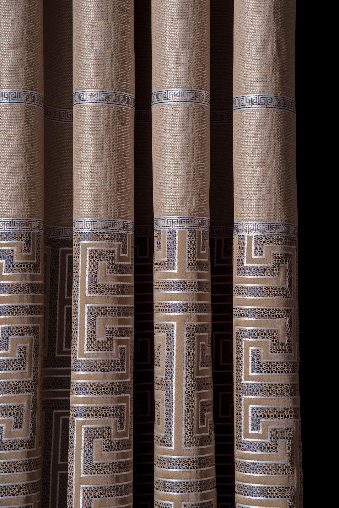 Luxury Greek Key Linen Curtains: Textured Designer Drapes, Custom ...