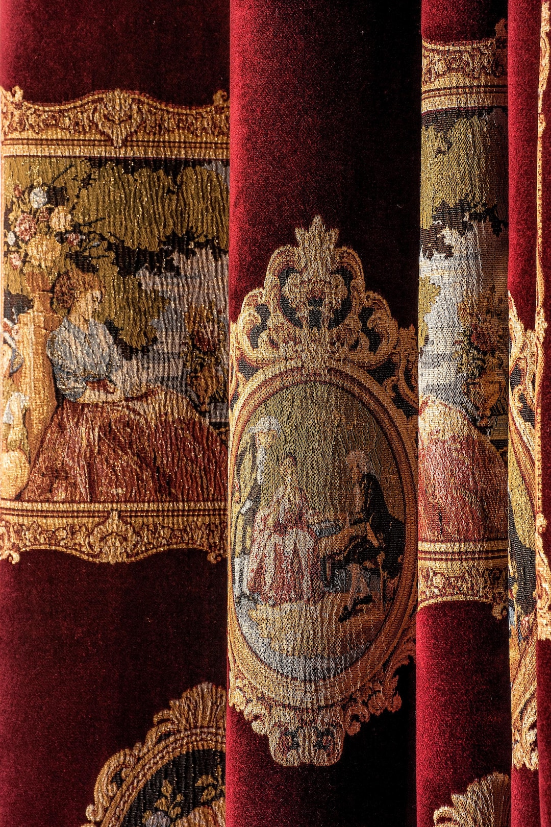Curtain Renaisance Burgundy Velvet Curtain With Renaissance Art Motif: Luxury Classic ...