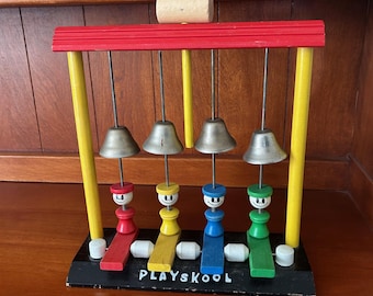 Vintage 1960s Playskool Bell Boy Wooden Musical Bell and Mallet Toy