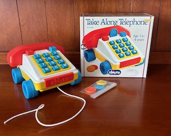 Vintage 1980s/1990s Chicco Take Along Telephone Pull Toy with Original Box No 64058