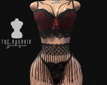 Creole Mardi Gras Floral Lace Lingerie Set with Garter | Fantasy Gift