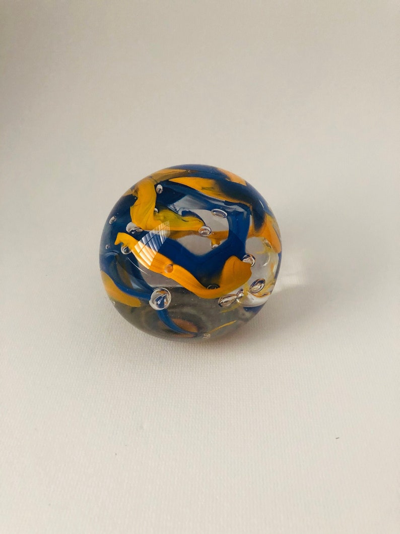 Download Blue And Gold Swirled In A Hand Sculpted Clear Glass Paperweight Art Collectibles Glass Sculptures Figurines Shantived Com