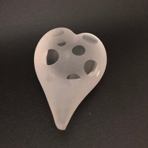 Hand sculpted frosted glass hearts have either clear hearts or clear dots