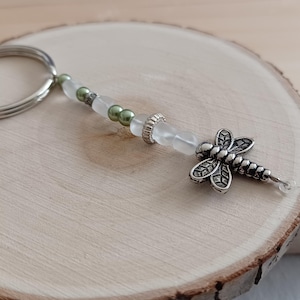 Handmade Glass Bead Keychain with Dragonfly Charm - Bag/Purse Accessory
