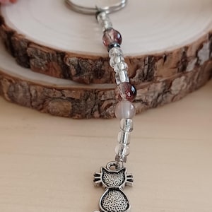 Cat Charm Glass Bead Keychain - Unique Bag/Purse Charm