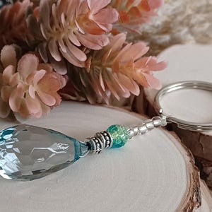 Glass Bead Keychain with Suncatcher Charm - Handmade Bag/Purse Accessory