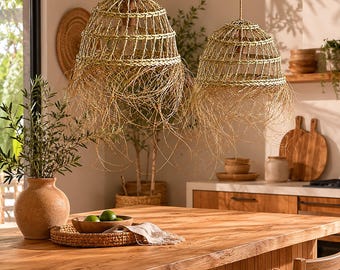 Lampada a sospensione Alpha traforata — Paralume boho fatto a mano, decorazione marocchina intrecciata naturale, stile boho