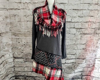 red and black plaid tunic dress
