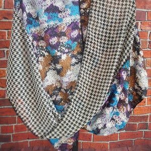 Black Houndstooth, Purple, Brown, & teal Sheer Tiwsted Mobius Wrap