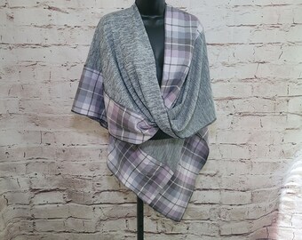 Lilac and Grey Plaid Knit Twisted Mobius Wrap