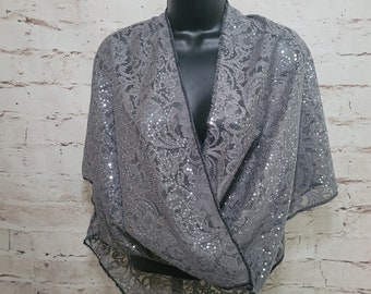 Grey Sparkle Lace Twisted Mobius Wrap