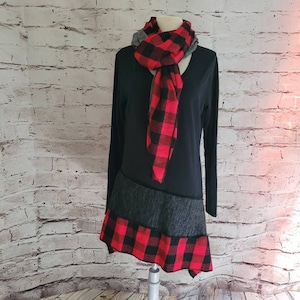 Buffalo Check Red Plaid Tunic with Matching Wrap/Scarf