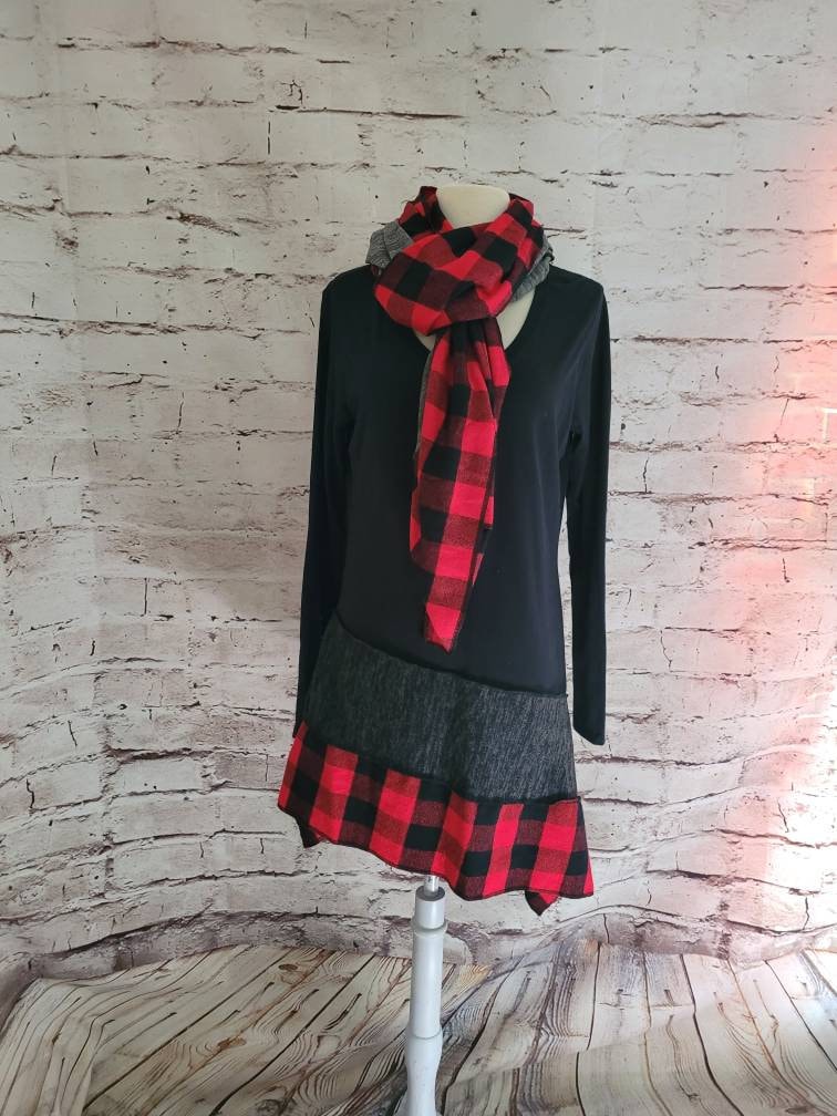red and black check tunic