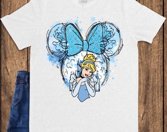 Watercolor Princess Shirt, Blue Mouse Bow Tee, Magic Castle Shirt for Women, Fairy Tale Trip Outfit,Princess Cinderella, 2026 Family Trip
