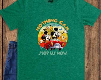 Retro Mouse and Friends Road Trip Shirt, Vintage Magic Kingdom Family Vacation Tee, Nothing Can Stop Us Now Couple Tshirt, Cute Cartoon Gift