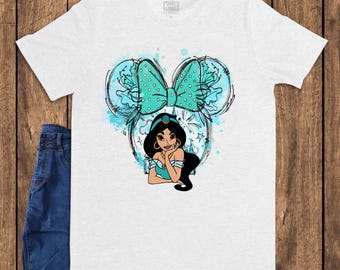 Princess Jasmine Shirt, Watercolor Mouse Ears Bow Tee, Magical Kingdom Apparel, Arabian Nights Trip Shirt, 2026 Family Vacation Graphic Top