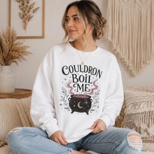 Couldron Boil Me Unisex Garment-Dyed Sweatshirt*Cozy Witchy Halloween Crewneck*Fantasy Reader Gift