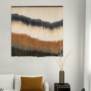 Large Mid Century Modern Macrame Wall Hanging - Abstract Dyed Fiber Tapestry, Large Textile Wall Art for Living Room Bedroom Boho Decor