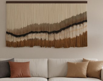 xtra Large Macrame Wall Hanging: Japandi Fiber Art Tapestry — Abstract textured  Textile Decor for Living Room, Bedroom, Dining Room, Office