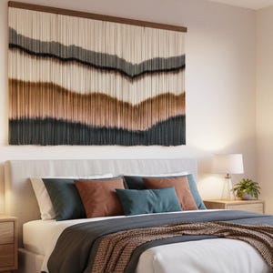 Large Textile Macrame Wall Hanging: Modern Fiber Art Tapestry Eclectic Decor Statement for Farmhouse, Office, Living Room, Bedroom hallway