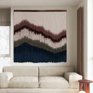 Modern Rustic Abstract Macrame Wall Hanging  Cotton Rope Tapestry Sound Absorbing Textile Wall Art Large Cozy Boho Living Room Bedroom Decor