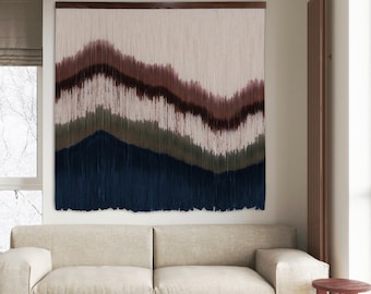 Modern Rustic Decor: Large Macrame Wall Hanging —Abstract Art, Cozy Wall Tapestry with Acoustic Fiber for Urban Living Room, Bedroom