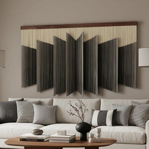 白黒幾何学模様の壁飾り：大型マクラメタペストリー壁アート - リビングルーム、オフィス、寝室に最適な、折衷的なモダンファイバー吊り下げ