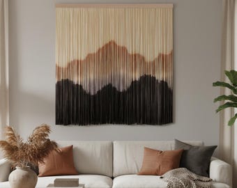 Large Scandinavian Macrame Wall Hanging Acoustic Boho Wall Decor Large Neutral Cotton Rope Textured Textile Bedroom Living room Hallway Art